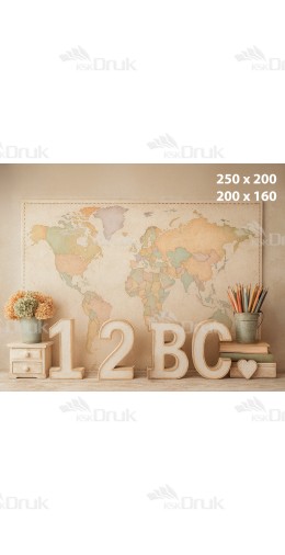 Tło fotograficzne szkolne – pastelowa mapa świata z dekoracjami vintage | 3684